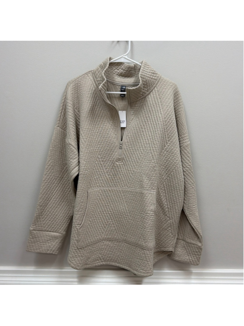 NWT Gap Fit Quilted Jacquard Half-Zip Pullover in Moonstone Beige Sz XL! - Picture 3 of 8